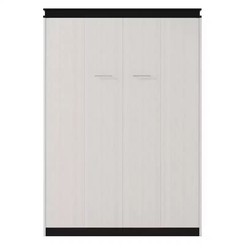 Letto a muro Murphy a grandezza naturale, multifunzionale, pieghevole, con scrivania, mensole e armadietti, nero+bianco-ModernLuxe