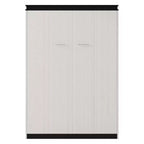 Letto a muro Murphy a grandezza naturale, multifunzionale, pieghevole, con scrivania, mensole e armadietti, nero+bianco-ModernLuxe