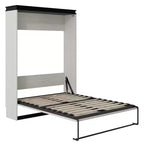Letto a muro Murphy a grandezza naturale, multifunzionale, pieghevole, con scrivania, mensole e armadietti, nero+bianco-ModernLuxe