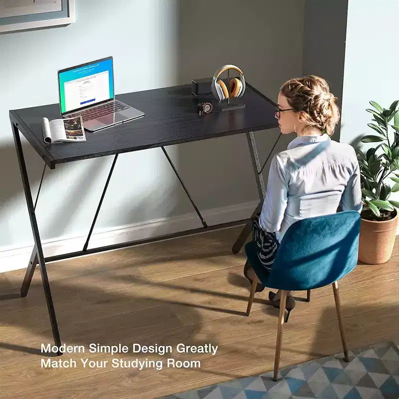 Mehoom Scrivania moderna in metallo per ufficio domestico, tavolo, nero, 90 cm