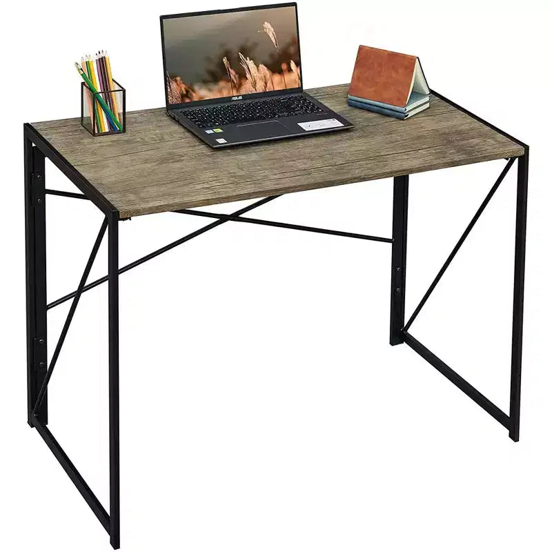 Interior Elements Modern Small Computer Folding Desk For Home Office, Light Brown Oak, 39in