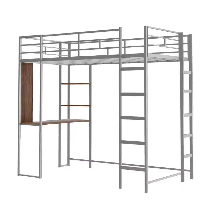 Whisen 42.1'' L x 79.5'' P Letto a soppalco in metallo con scrivania, mensola e scaletta integrati, struttura robusta in metallo
