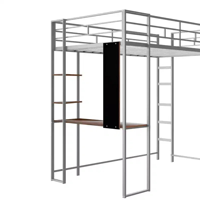 Whisen 42.1'' L x 79.5'' P Letto a soppalco in metallo con scrivania, mensola e scaletta integrati, struttura robusta in metallo