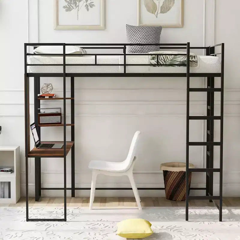 Whisen 42.1'' L x 79.5'' P Letto a soppalco in metallo con scrivania, mensola e scaletta integrati, struttura robusta in metallo