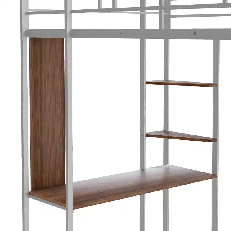 Whisen 42.1'' L x 79.5'' P Letto a soppalco in metallo con scrivania, mensola e scaletta integrati, struttura robusta in metallo