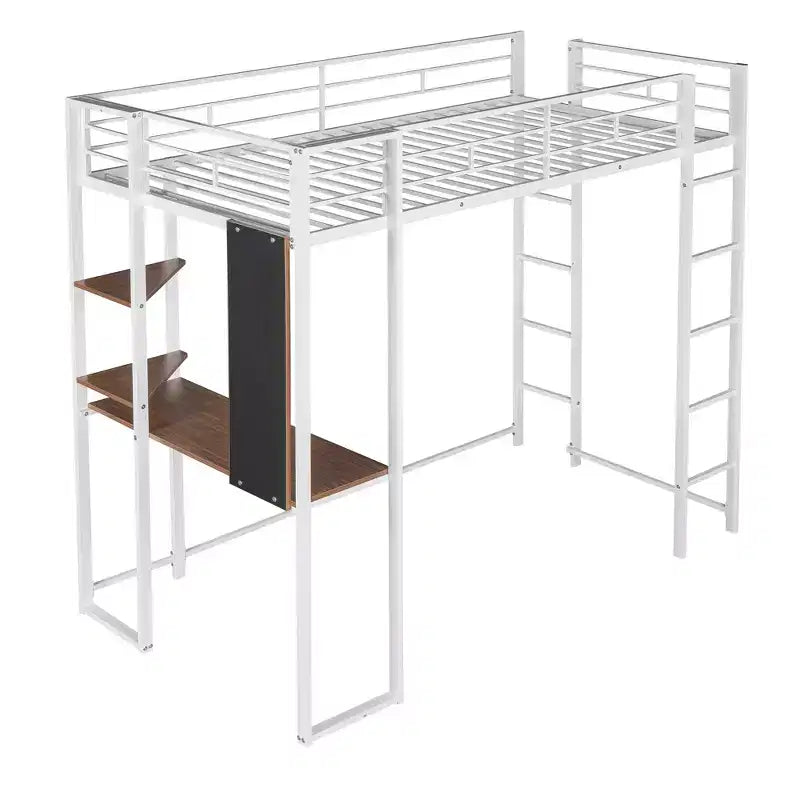 Whisen 42.1'' L x 79.5'' P Letto a soppalco in metallo con scrivania, mensola e scaletta integrati, struttura robusta in metallo