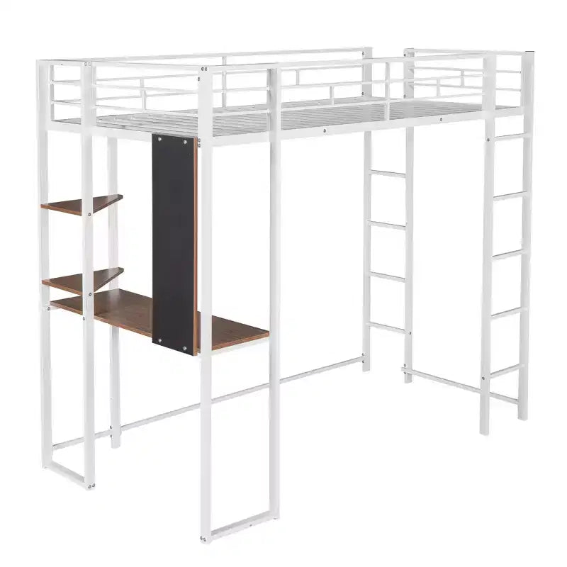 Whisen 42.1'' L x 79.5'' P Letto a soppalco in metallo con scrivania, mensola e scaletta integrati, struttura robusta in metallo