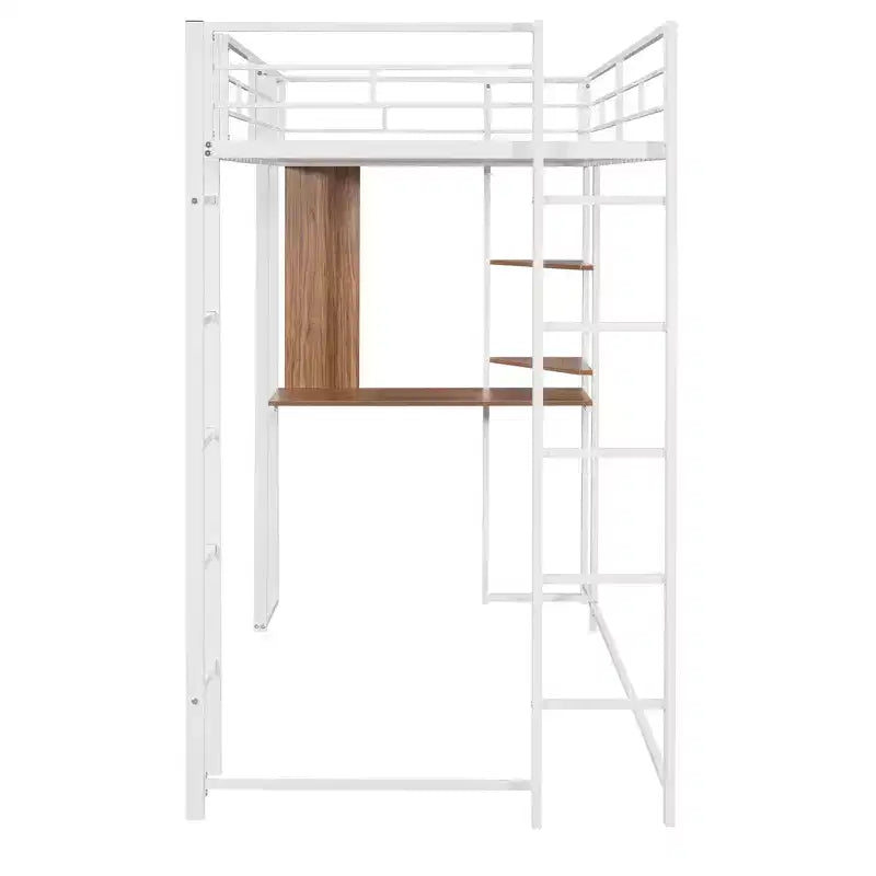 Whisen 42.1'' L x 79.5'' P Letto a soppalco in metallo con scrivania, mensola e scaletta integrati, struttura robusta in metallo