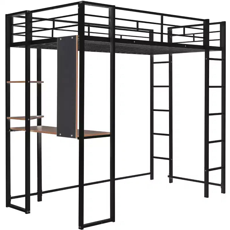 Whisen 42.1'' L x 79.5'' P Letto a soppalco in metallo con scrivania, mensola e scaletta integrati, struttura robusta in metallo