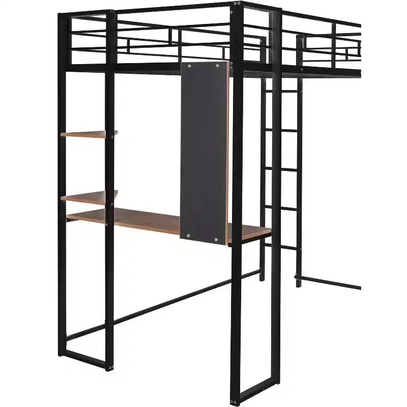 Whisen 42.1'' L x 79.5'' P Letto a soppalco in metallo con scrivania, mensola e scaletta integrati, struttura robusta in metallo