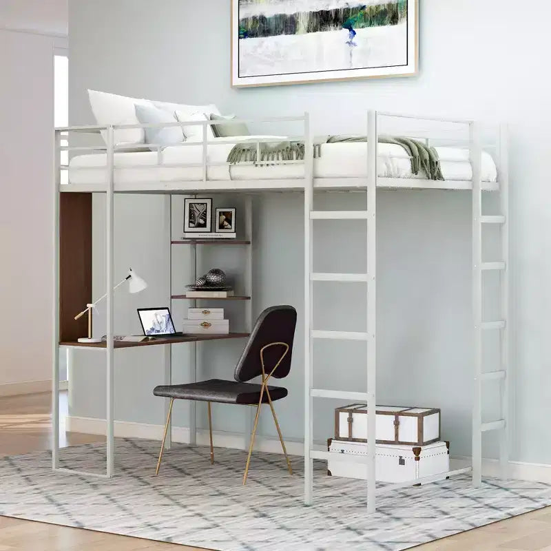 Whisen 42.1'' L x 79.5'' P Letto a soppalco in metallo con scrivania, mensola e scaletta integrati, struttura robusta in metallo