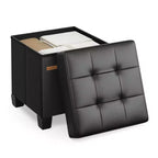 Pouf contenitore a cubo da 38x38x40 cm con gambe. Capacità 37 L. Poggiapiedi in pelle sintetica.