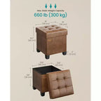 Pouf contenitore a cubo da 38x38x40 cm con gambe. Capacità 37 L. Poggiapiedi in pelle sintetica.