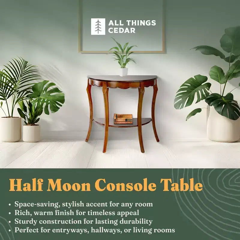 Tavolo console semicircolare in legno All Things Cedar con ripiano inferiore per soggiorno e ingresso, mobili d'accento, accenti classici, ciliegio