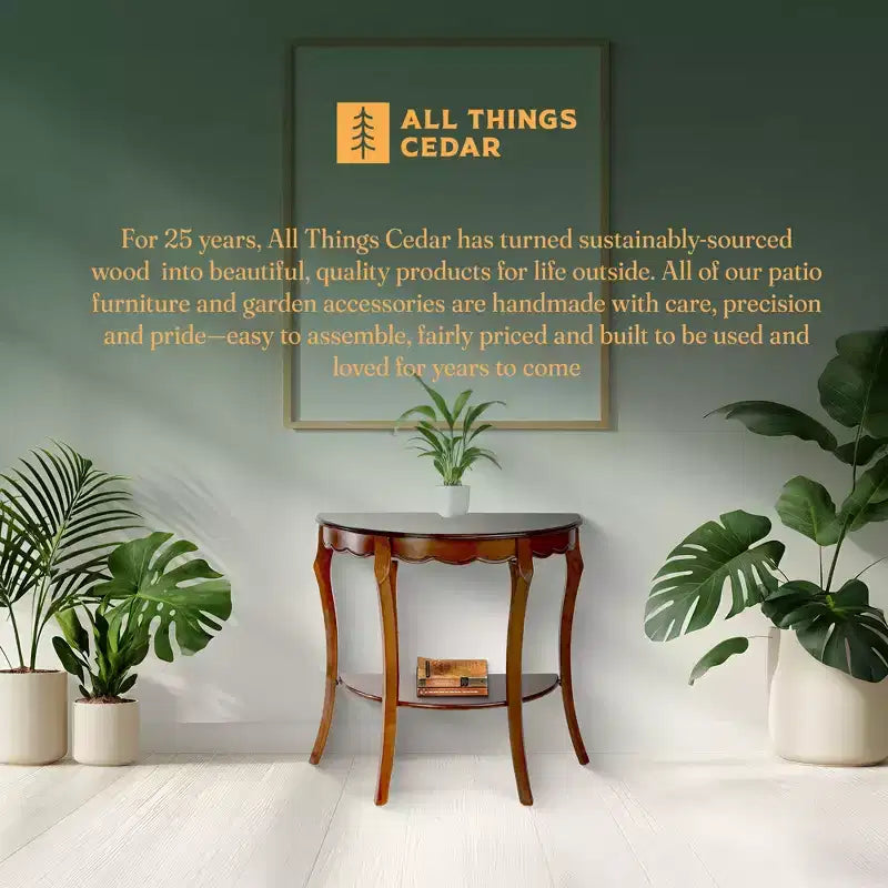 Tavolo console semicircolare in legno All Things Cedar con ripiano inferiore per soggiorno e ingresso, mobili d'accento, accenti classici, ciliegio