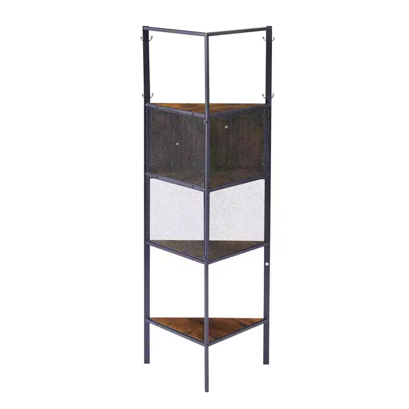 VECELO Mobiletto ad angolo, Scaffale alto con ripiani triangolari in legno, Libreria salvaspazio, Marrone