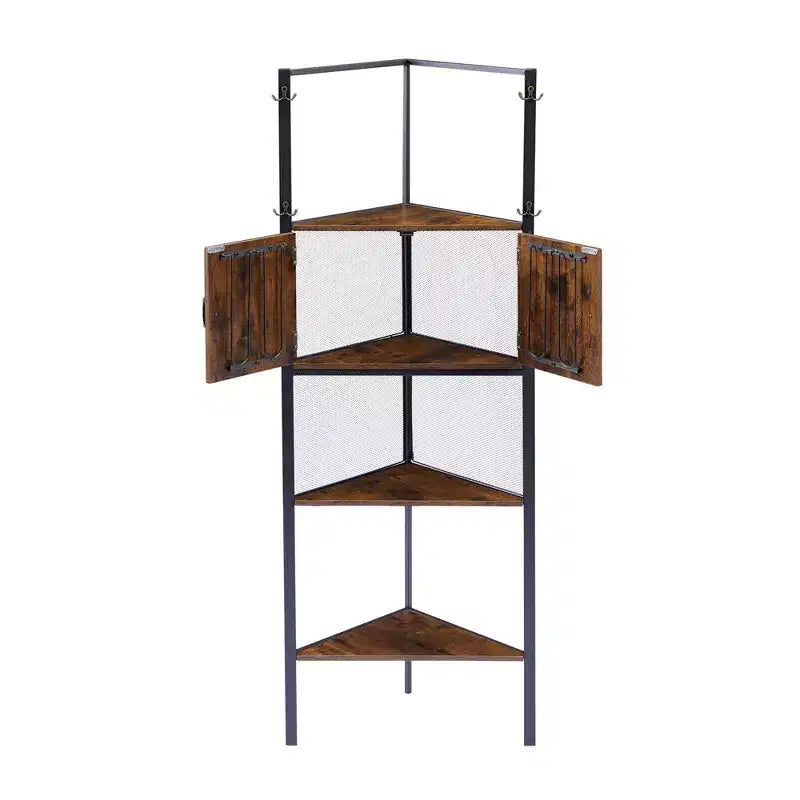 VECELO Mobiletto ad angolo, Scaffale alto con ripiani triangolari in legno, Libreria salvaspazio, Marrone