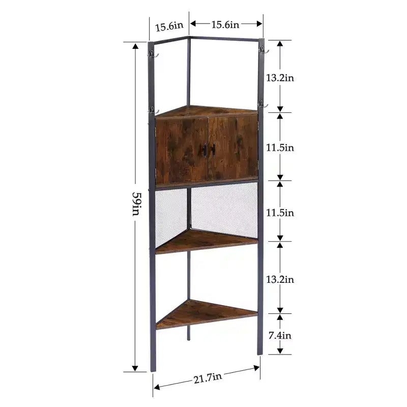 VECELO Mobiletto ad angolo, Scaffale alto con ripiani triangolari in legno, Libreria salvaspazio, Marrone