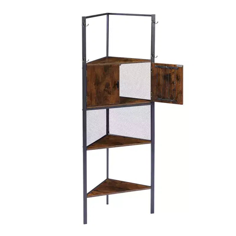 VECELO Mobiletto ad angolo, Scaffale alto con ripiani triangolari in legno, Libreria salvaspazio, Marrone