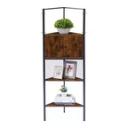 VECELO Mobiletto ad angolo, Scaffale alto con ripiani triangolari in legno, Libreria salvaspazio, Marrone