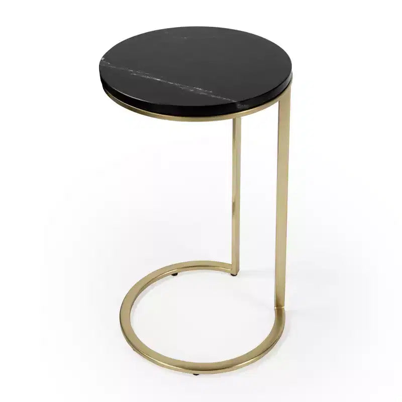 HomeRoots 28 Black Marble Round End Table