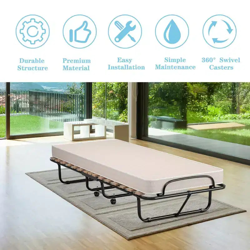 Letto Pieghevole Costway Richiudibile per Ospiti con Materasso in Memory Foam Fabbricato in Italia