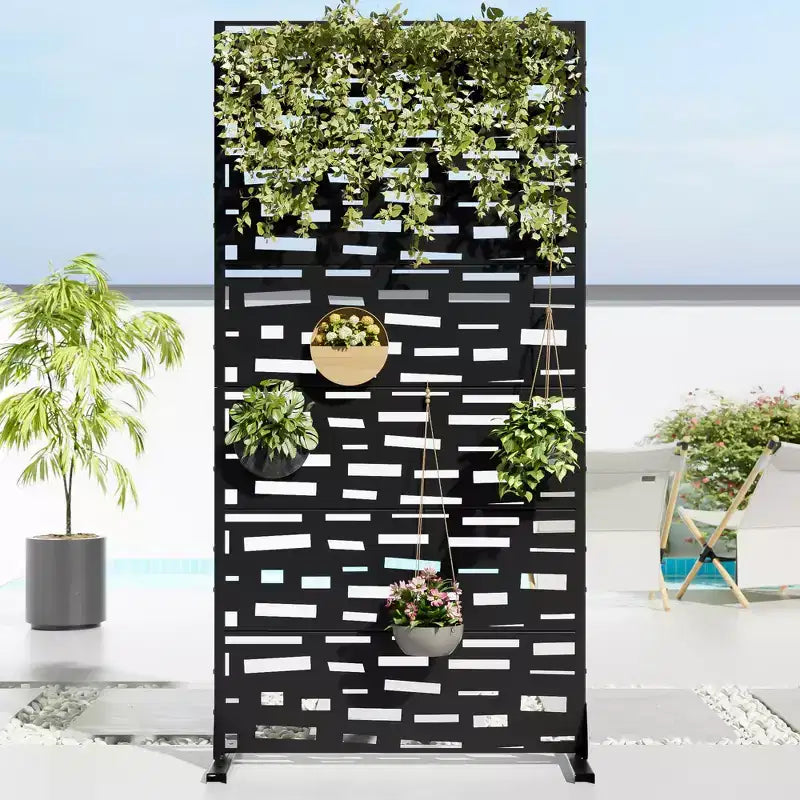 72 H47W Fioriera Dovelina in Metallo Nero con Schermo Grigliato per la Privacy per Patio, Giardino e Balconi di Bar
