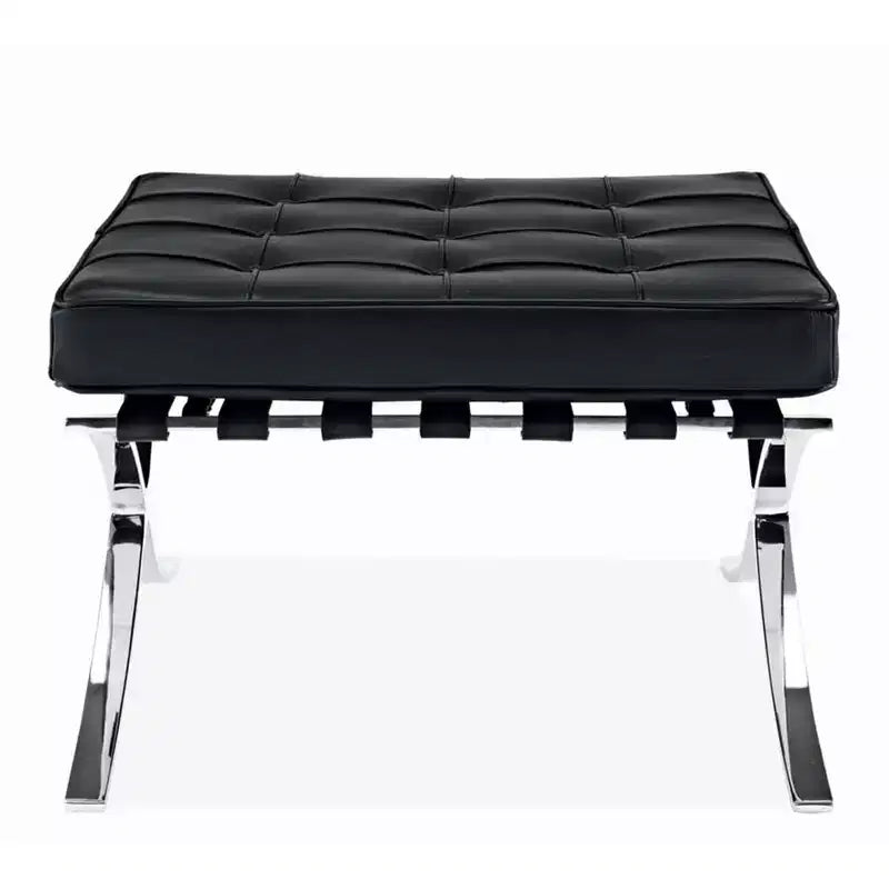 HomeRoots 24 Black Genuine Leather and Silver Tufted Footstool Ottoman