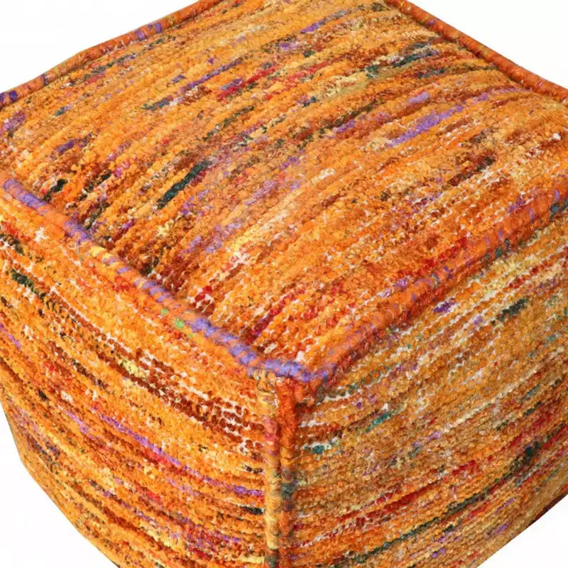 Pouf ottomano HomeRoots 18 arancione in misto seta riciclata e cotone