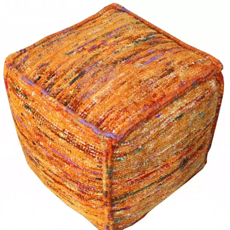 Pouf ottomano HomeRoots 18 arancione in misto seta riciclata e cotone