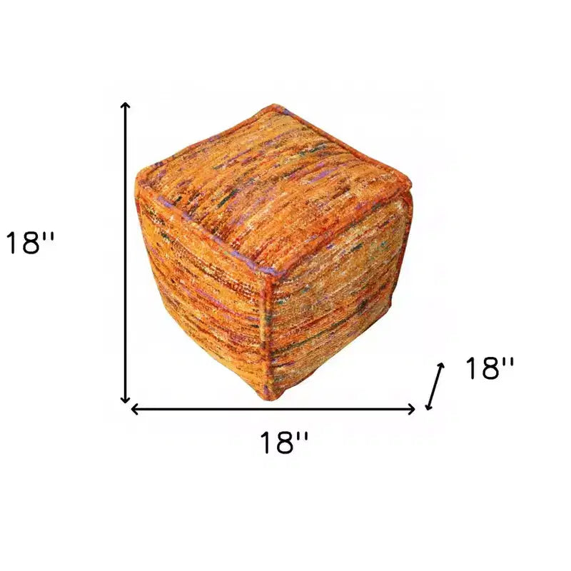 Pouf ottomano HomeRoots 18 arancione in misto seta riciclata e cotone