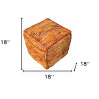 Pouf ottomano HomeRoots 18 arancione in misto seta riciclata e cotone