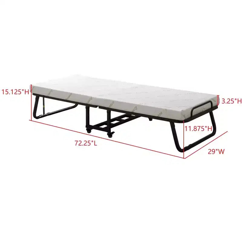 Kings Brand Furniture Franco Letto Pieghevole Struttura in Metallo Portatile con Rotelle Bloccabili e Materasso in Schiuma ad Alta Densità per Camera degli Ospiti o Piccoli Spazi