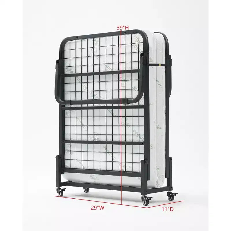 Kings Brand Furniture Franco Letto Pieghevole Struttura in Metallo Portatile con Rotelle Bloccabili e Materasso in Schiuma ad Alta Densità per Camera degli Ospiti o Piccoli Spazi