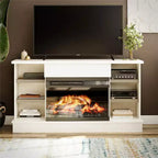 Consolle Oslo con camino per TV da 65", gesso e rovere biondo