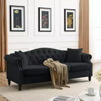 Divano Chesterfield 3 posti in velluto nero da 79 pollici con design trapuntato - Divano a 3 posti con braccioli arrotolati e finiture borchiate per il soggiorno (3S+3S)
