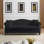Divano Chesterfield 3 posti in velluto nero da 79 pollici con design trapuntato - Divano a 3 posti con braccioli arrotolati e finiture borchiate per il soggiorno (3S+3S)