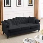 Divano Chesterfield 3 posti in velluto nero da 79 pollici con design trapuntato - Divano a 3 posti con braccioli arrotolati e finiture borchiate per il soggiorno (3S+3S)