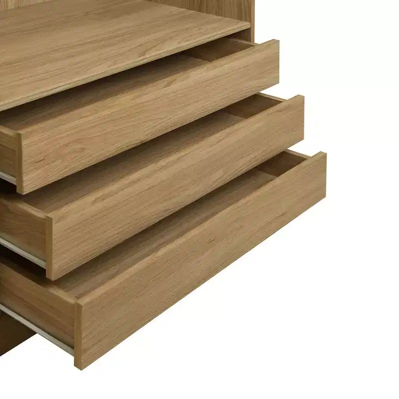 Whisen Armadio Contenitore in Legno Senza Ante con Ripiani e 3 Cassetti - Naturale