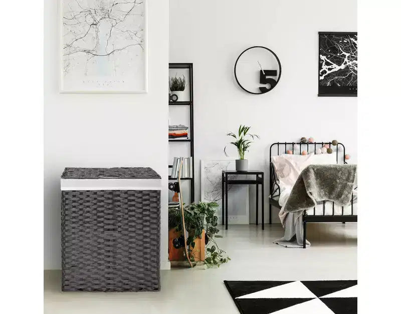 Cesto portabiancheria rettangolare moderno intessuto con coperchio e fodera Seville Classics