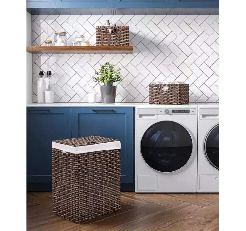 Cesto portabiancheria rettangolare moderno intessuto con coperchio e fodera Seville Classics