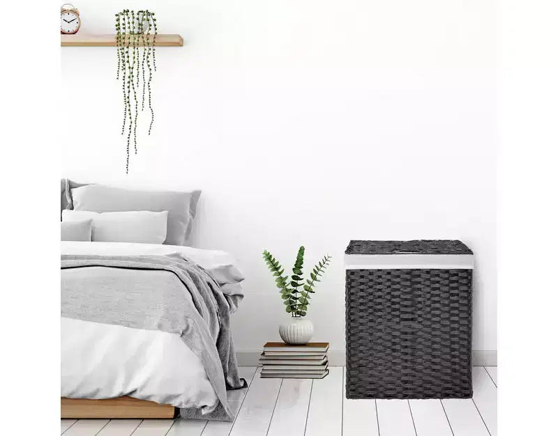 Cesto portabiancheria rettangolare moderno intessuto con coperchio e fodera Seville Classics