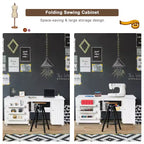 Costway Tavolo da Cucito Pieghevole con Scaffali Mobiletto Contenitore Carrello Artigianale con Ruote Grande