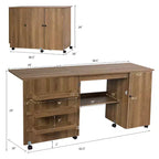 Costway Tavolo da Cucito Pieghevole con Scaffali Mobiletto Contenitore Carrello Artigianale con Ruote Grande