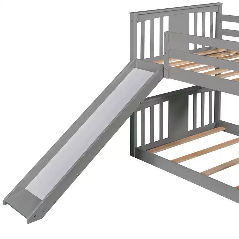 Letto a castello Whisen Twin Over Twin con scivolo e scaletta, Progettato per la tua sicurezza