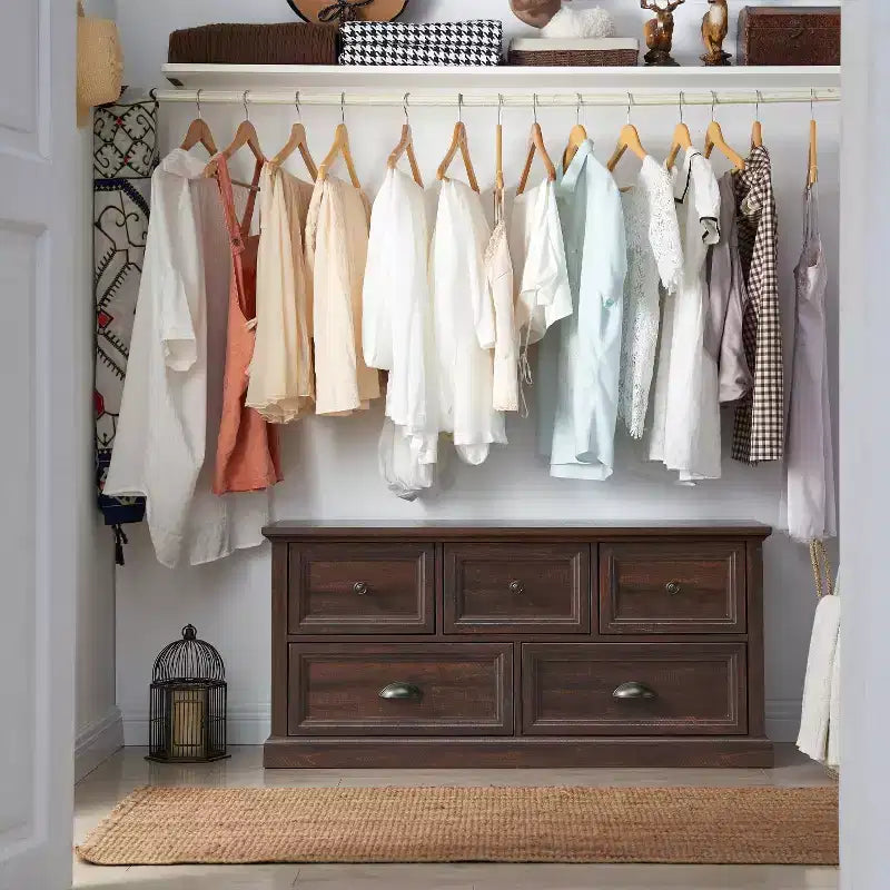 SinCiDo Farmhouse Dresser with 5 Drawer, 45 Wide Horizontal Dresser Chests for Bedroom, Wood Rustic Dresser for Closets