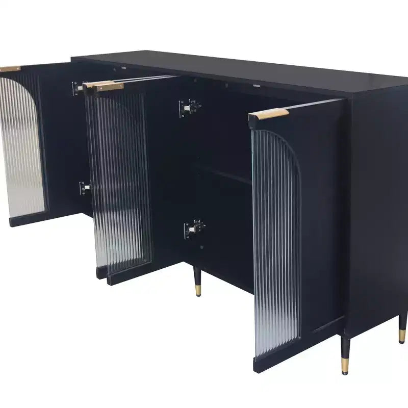 Credenza d'accento mobile in legno laccato nero con 4 ante in vetro credenza a buffet armadio contenitore