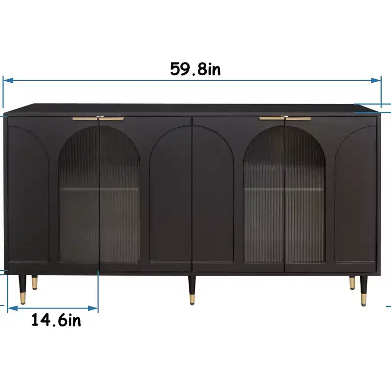 Credenza d'accento mobile in legno laccato nero con 4 ante in vetro credenza a buffet armadio contenitore