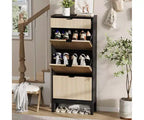 Scarpiera Garvee a 3 cassetti - Design scanalato stile rustico con gambe in metallo, organizer sottile per ingresso/corridoio, Bianco+rovere/Nero+rovere/Bianco+grigio