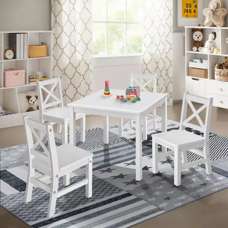 Set tavolo e sedie per bambini in legno massello eHemco (4 sedie incluse), set da 5 pezzi